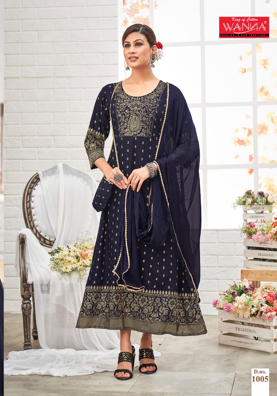 Wanna Paheli Rayon Designer Ethnic Wear Long Kurti With Dupatta Collection